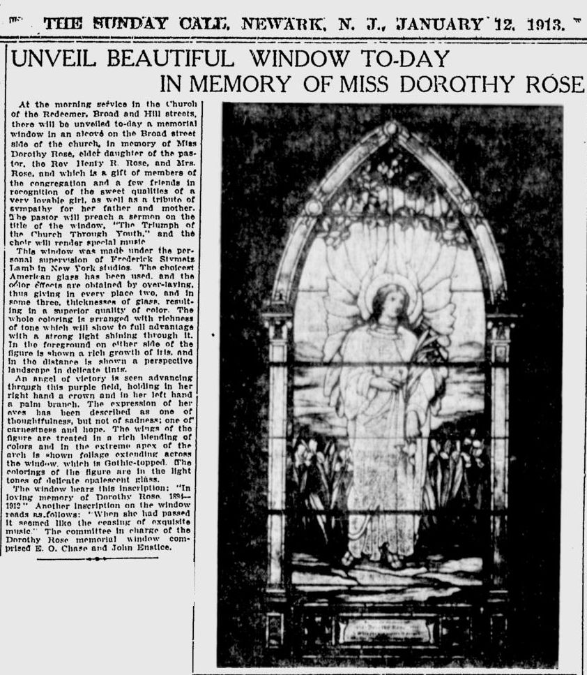 Unveil Beautiful Window Today in Memory of Miss Dorothy Rose
