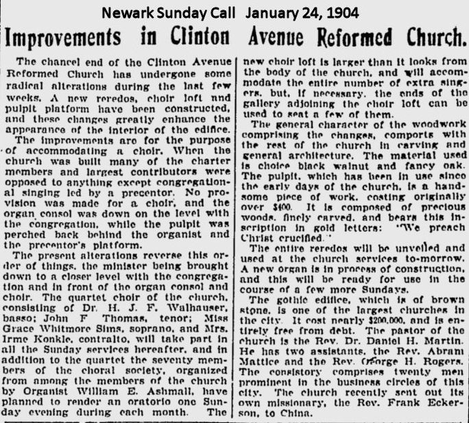Improvements in Clinton Avenue Reformed Church
January 24, 1904
