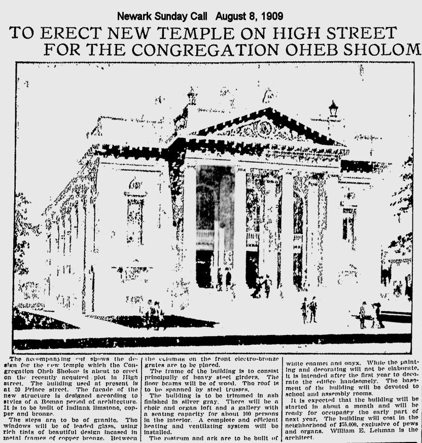 To Erect New Temple on High Street for the Congregation Oheb Sholom
1909
