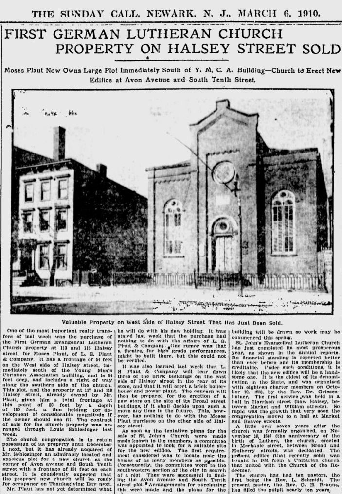 First German Lutheran Church Property on Halsey Street Sold
1910
