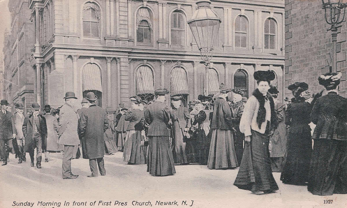Sunday Morning in Front of the First Presbyterian Church 
Postcard
