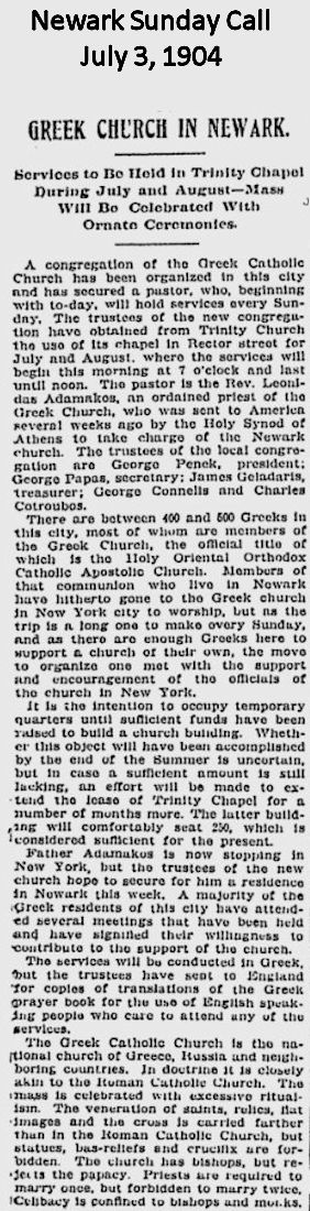 Greek Church in Newark
July 3, 1904
