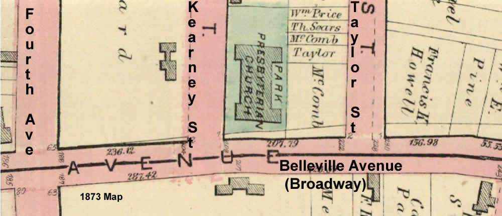 1873 Map
208 Belleville Ave. corner Kearny Street
