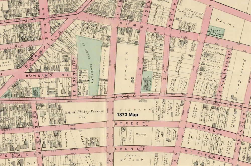 1873 Map
208 Belleville Ave. corner Kearny Street
