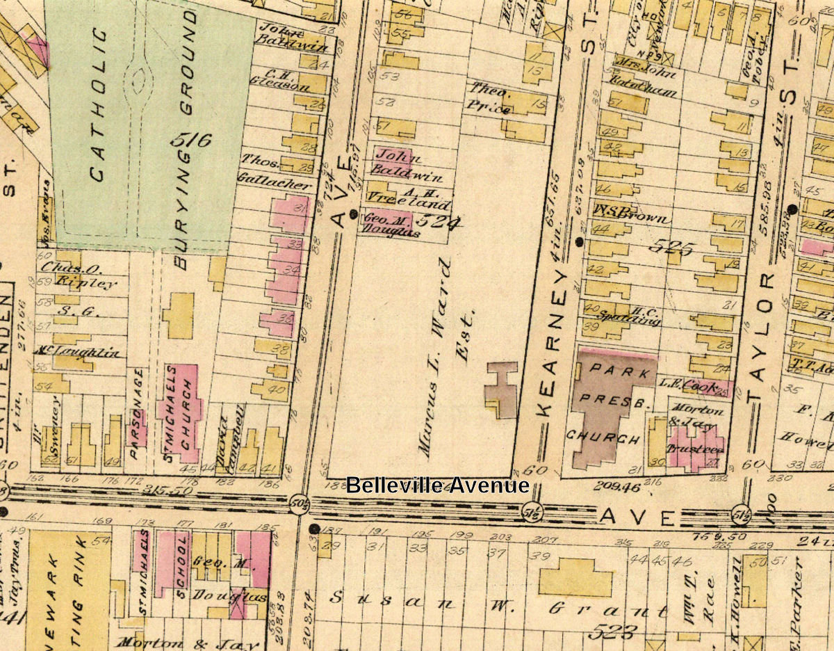 1889 Map
208 Belleville Ave. corner Kearny Street Location
