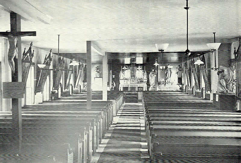 Interior of First Church
Photo from "History of the Church of St. Rose of Lima"

