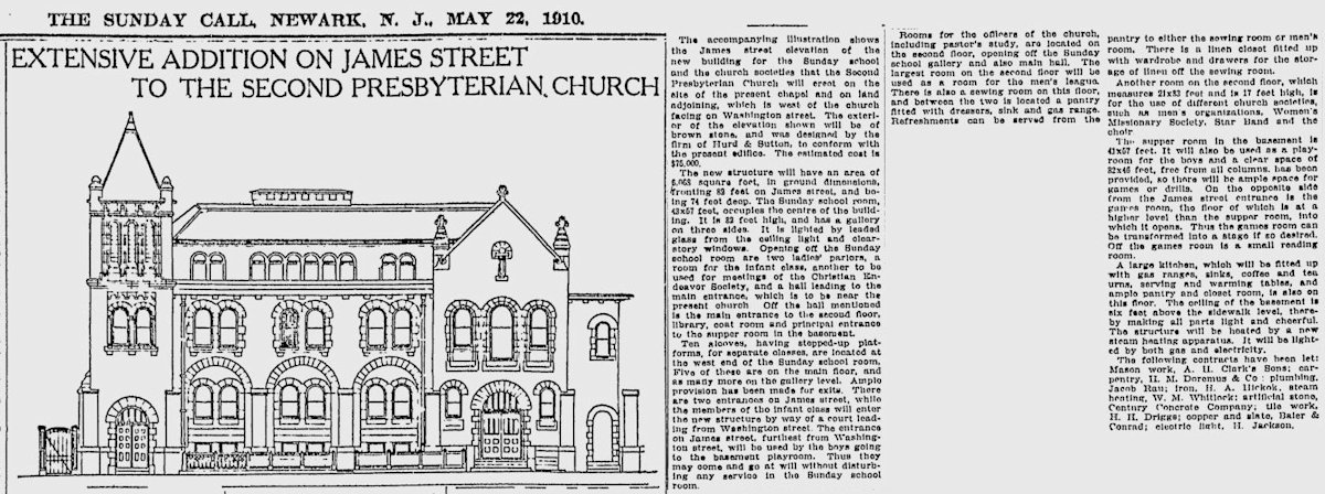 Extensive Addition on James Street to the Second Presbyterian Church
May 22, 1910
