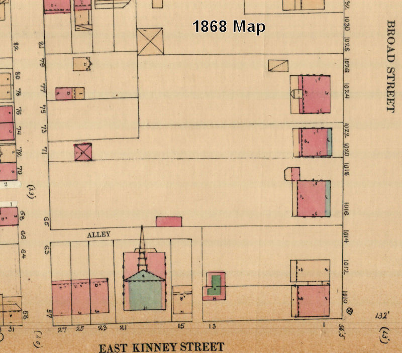 1868 Map
15, 19 East Kinney Street
