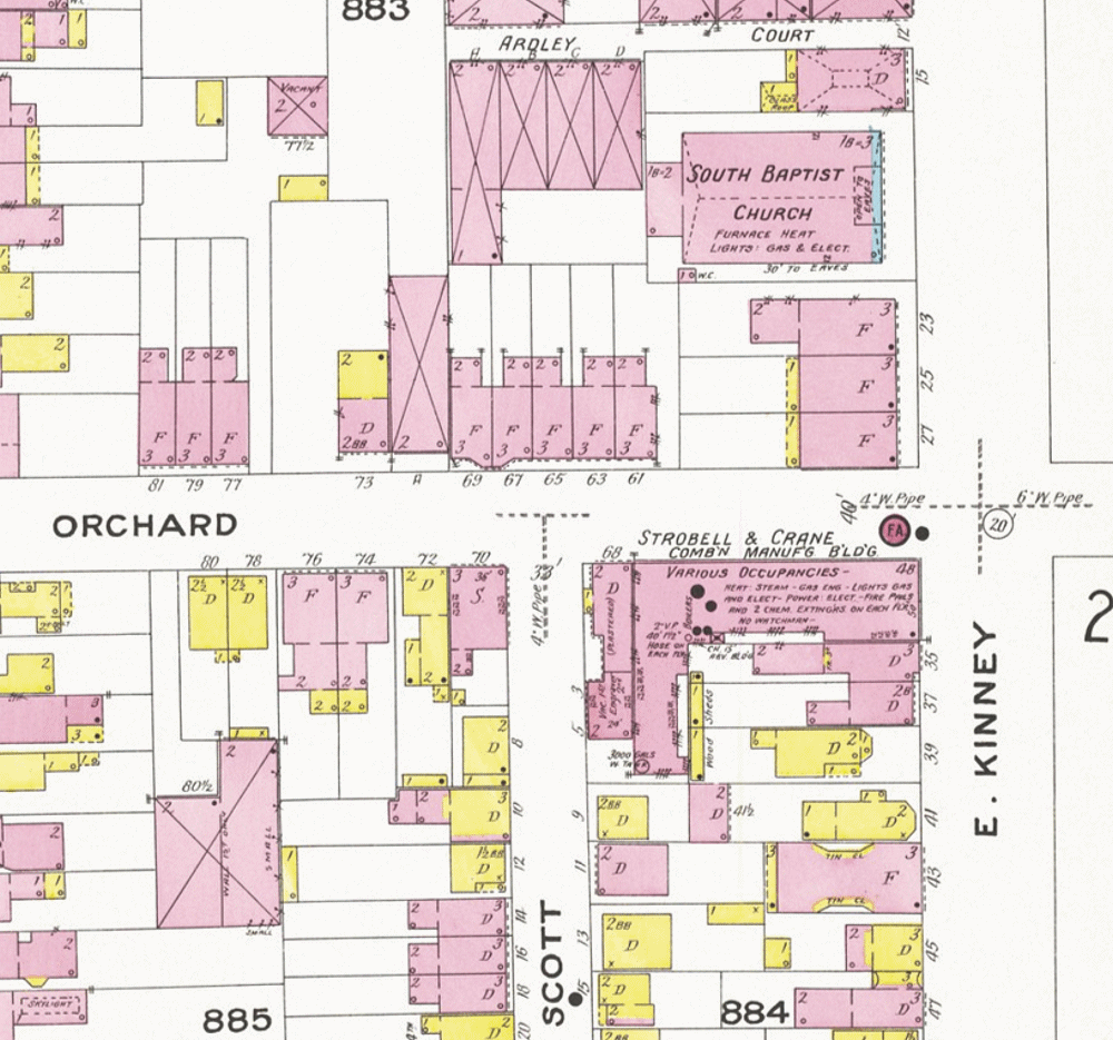 1908 Map
15, 19 East Kinney Street
