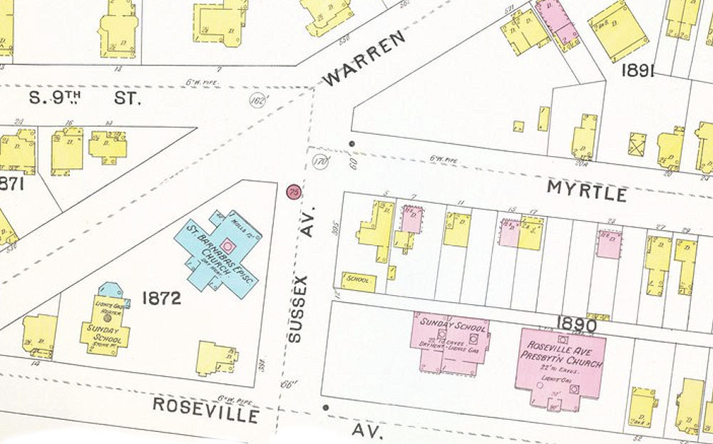 1892 Map
Roseville, Sussex Aves and Warren Street

