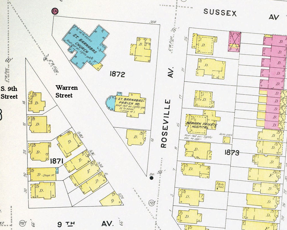 1908 Map
Roseville, Sussex Aves and Warren Street
