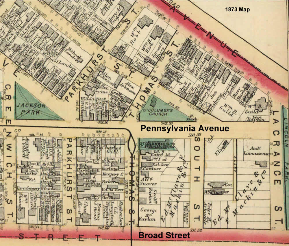 1873 Map
25, 29 Thomas Street c. Pennsylvania Ave.
