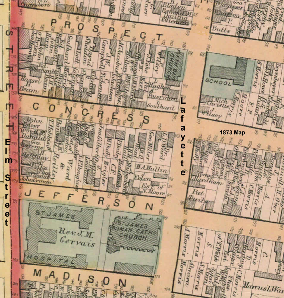 1873 Map
58, 99 Lafayette Street, c. Madison, c. Jefferson
