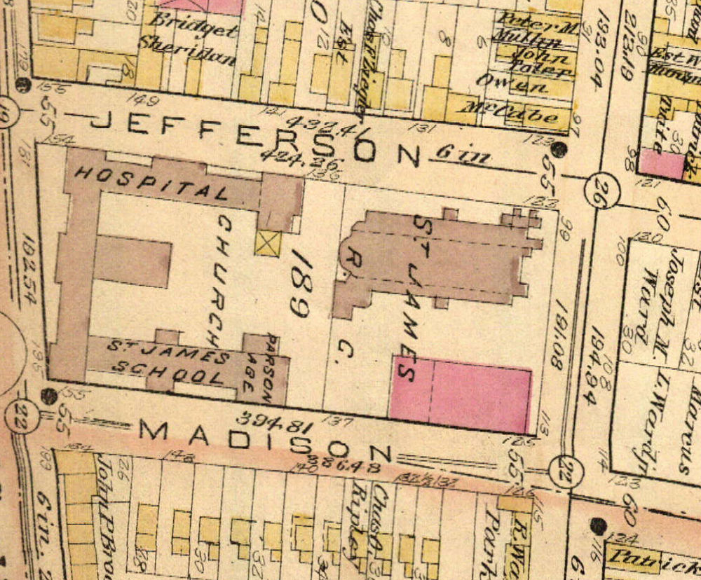 1889 Map
58, 99 Lafayette Street, c. Madison, c. Jefferson
