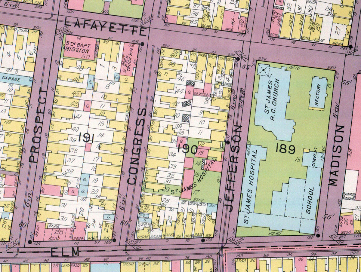 1927 Map
58, 99 Lafayette Street, c. Madison, c. Jefferson
