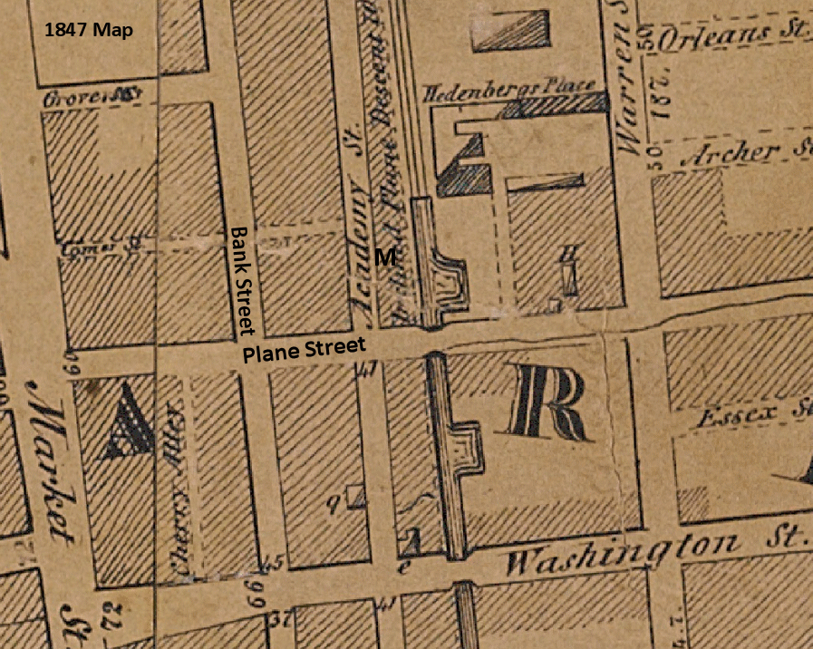 1847 Map
67 Academy Street
"M" on the map
