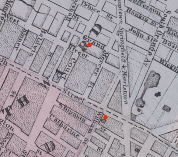 1853 Map
Showing the original site at Grand & Court Street and the present site at William & High Streets
