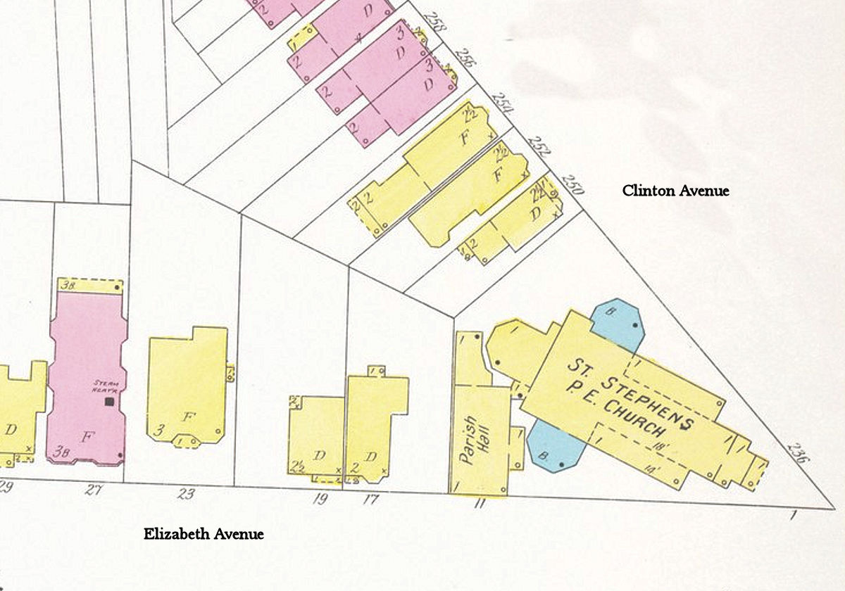 1908 Map
246 Clinton Ave. (Hill), 11 Elizabeth Avenue
