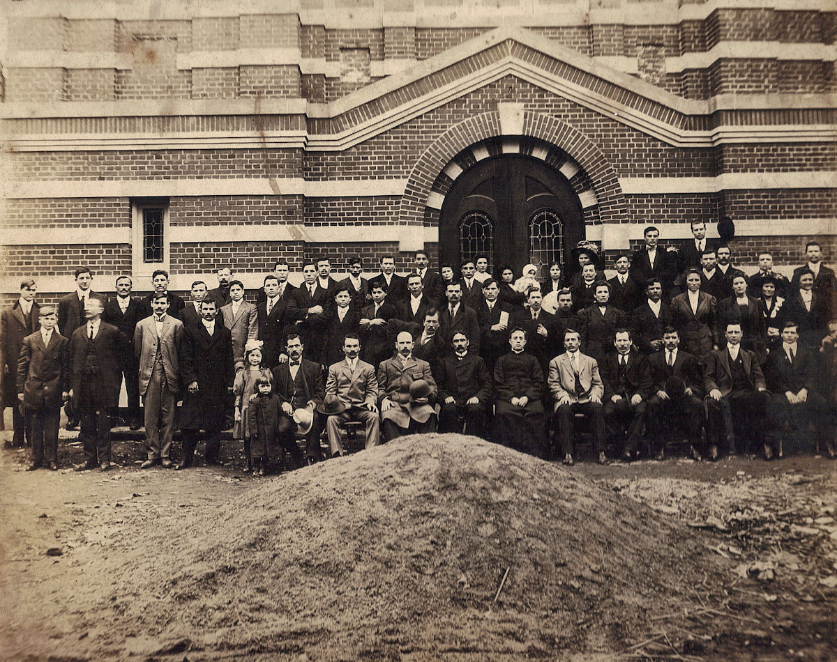 The completion of the building, Rev. Pendykowski is sitting in the front, centre.

Photo from Sylvia Glassford

