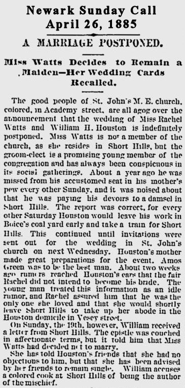 A Marriage Postponed
April 26, 1885
Newark Sunday Call
